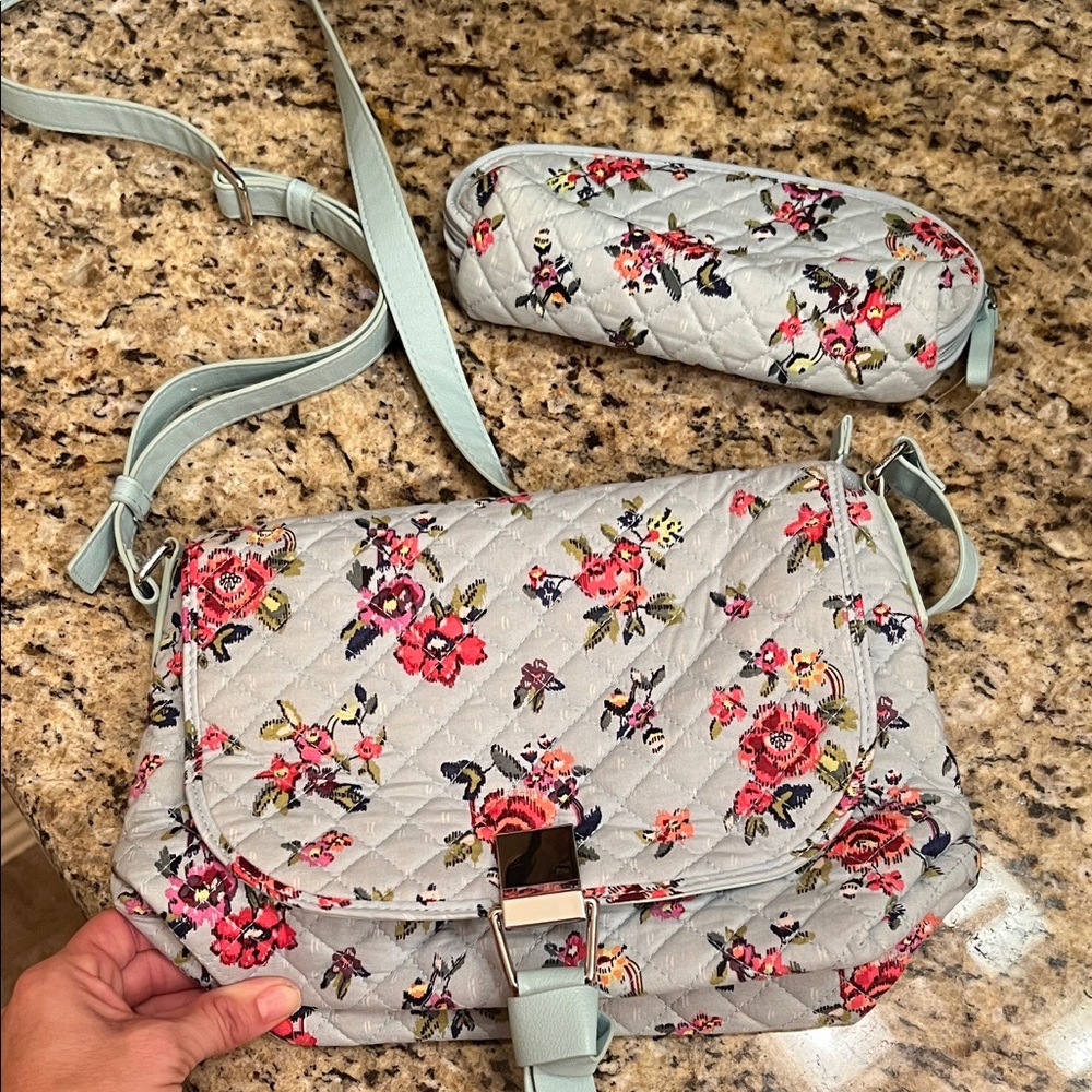 Vera Bradley Floral Quilted Crossbody Bag - Gray and Red